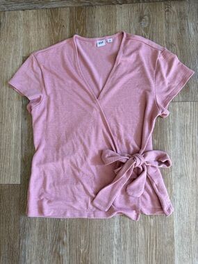 GAP Dusty Rose Wrap Tie Short Sleeve Top